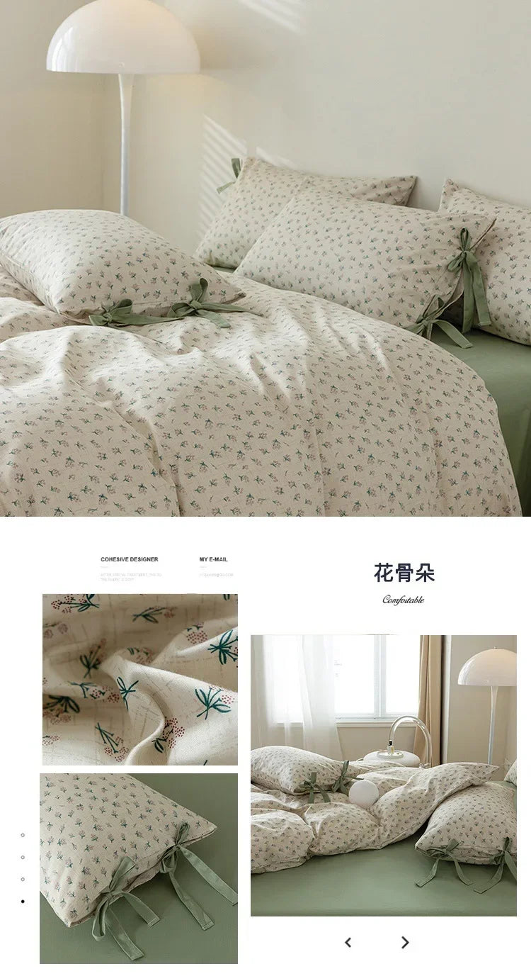 100% Cotton Bedding Set Flower Style Duvet Cover with Pillow Case Single Bedding Set Skincare Sheet Set