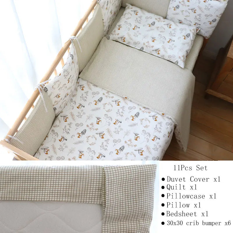 Baby Bedding Set Soft Cotton Baby Cot Kit Crib Bedding Set Quilt Duvet Cover Pillow Pilowcase Sheet Bumpers Baby Room Decoration