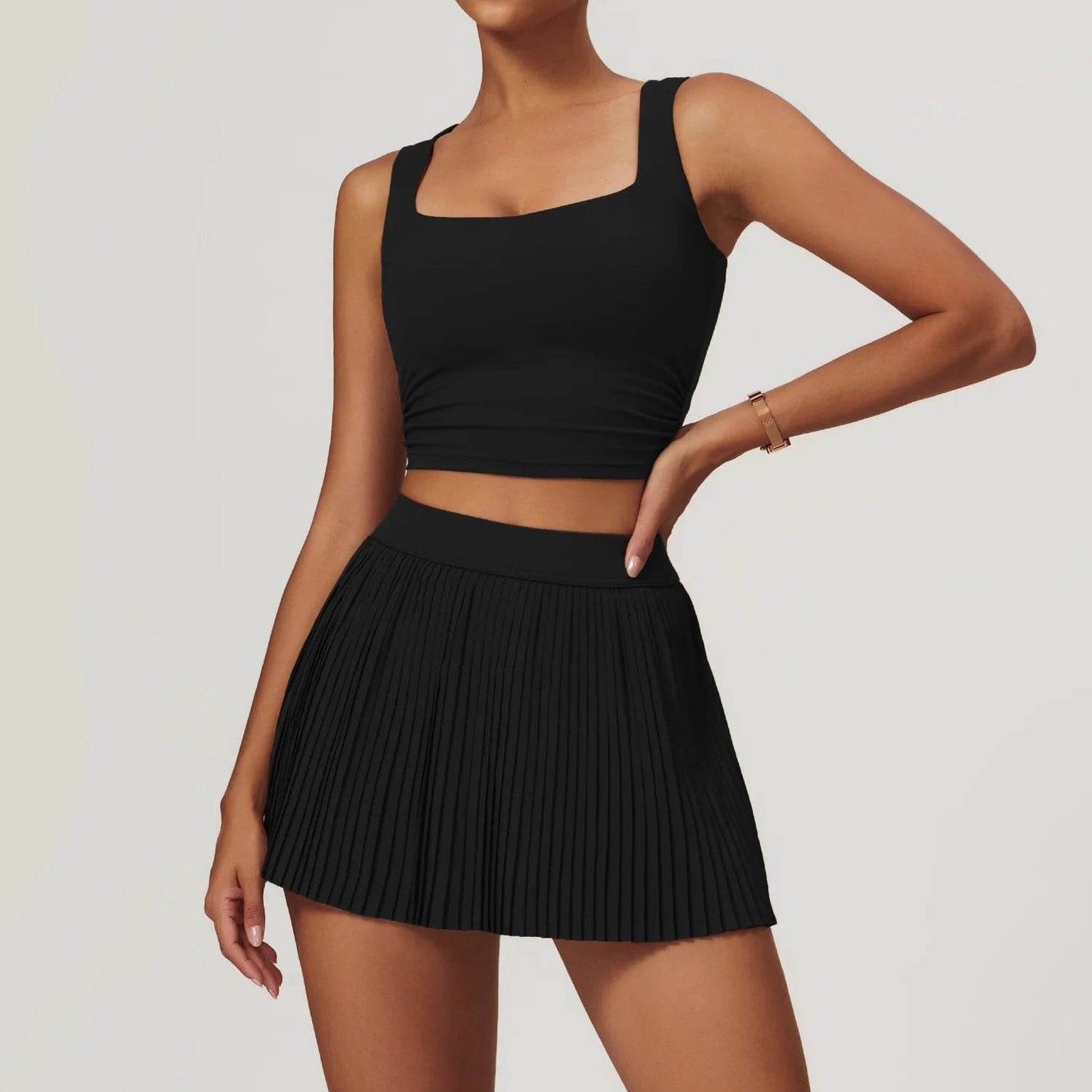 Yoga Sets Workout Sets for Women 2 Pieces Gym Suits Long Sleeved Outfits Zipper Fitness Jacket Running Short Skirt Sportswear - AIAZ