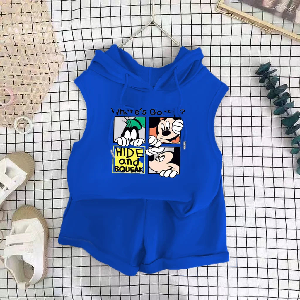 Cartoon Mickey T-shirt Vest+Shorts 2Pcs Suit Children's Sets Children's Top and Bottom Clothes Set Clothing Kids Outfits Disney