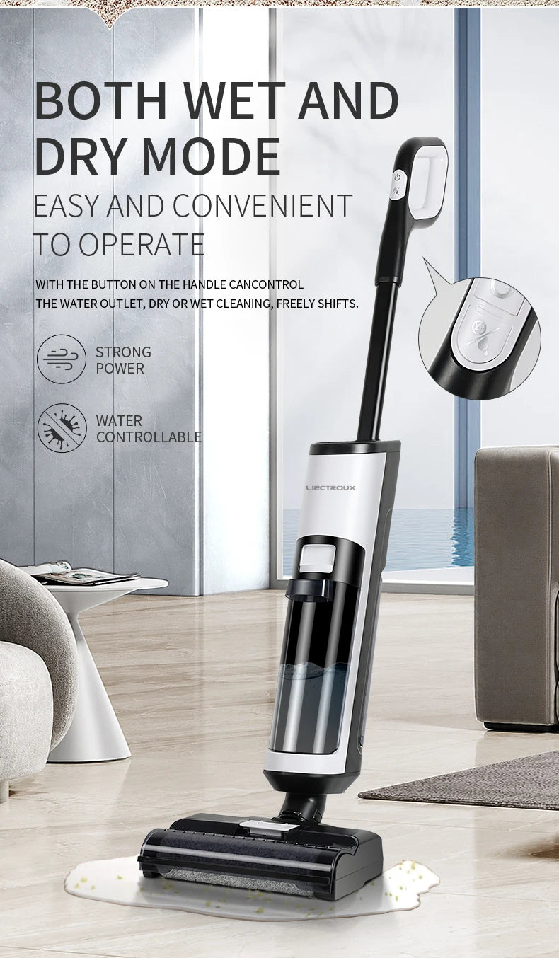 Liectroux i7Pro Cordless Vacuum Cleaner for Wet And Dry Cleaning, Smart Washing for Home Multi Surface Floor,14Kpa, Self-drying