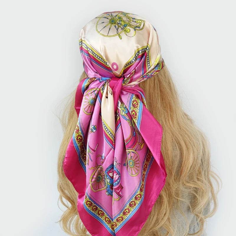 New 90*90cm Retro Brand Women Silk Scarf Bandanna Fashion Bohemian Pattern Square Hijab Lady Wrap Headband foulard muffler - AIAZ