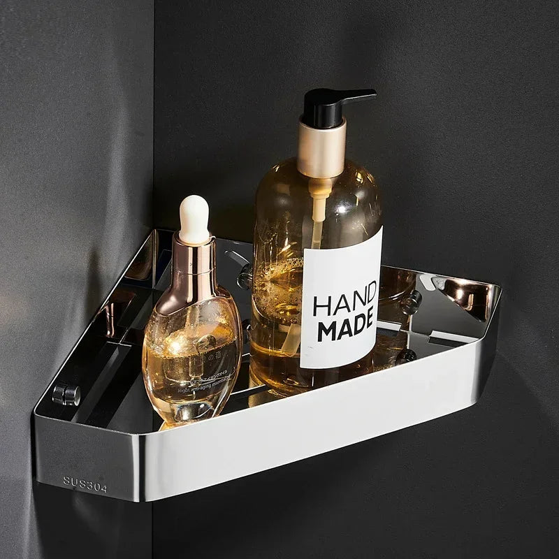 304 Stainless Steel Bathroom Shelf Shower Room Shampoo Skincare Shelves Corner Rack Storage Basket Corner Toilet Triangle Rack