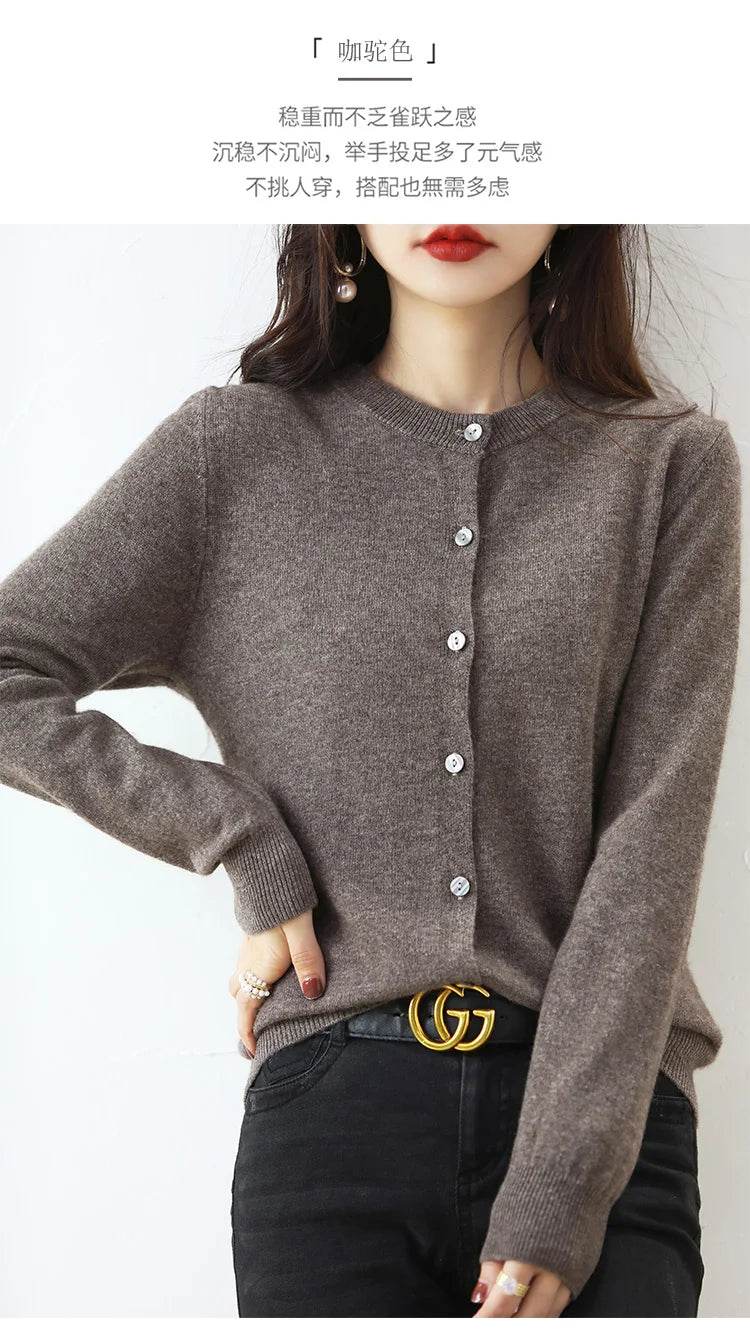 Knitted Cardigan Women's Sweater Autumn And Winter 2022 New Solid Color Coat Round Neck Short Long Sleeve Loose Korean Fashion - AIAZ