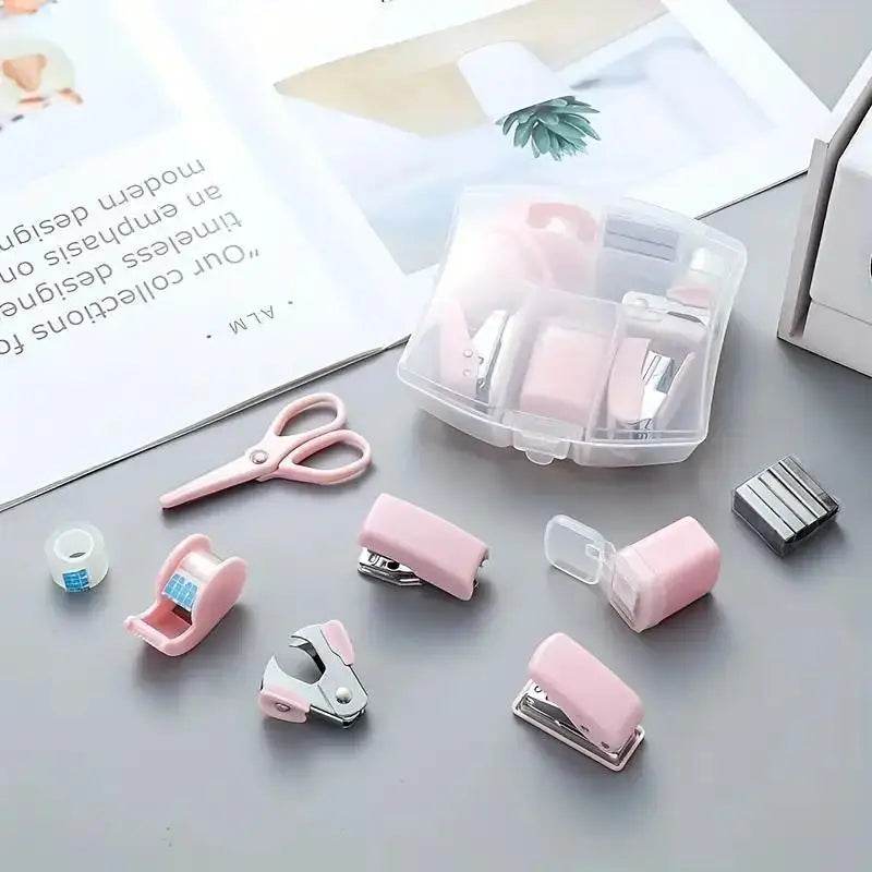 Makaron Mini School Supply Kits Mini Office Supply Kits, Includes Mini Stapler,Scissors, Staple Remover, Staples, Tape Dispenser - AIAZ