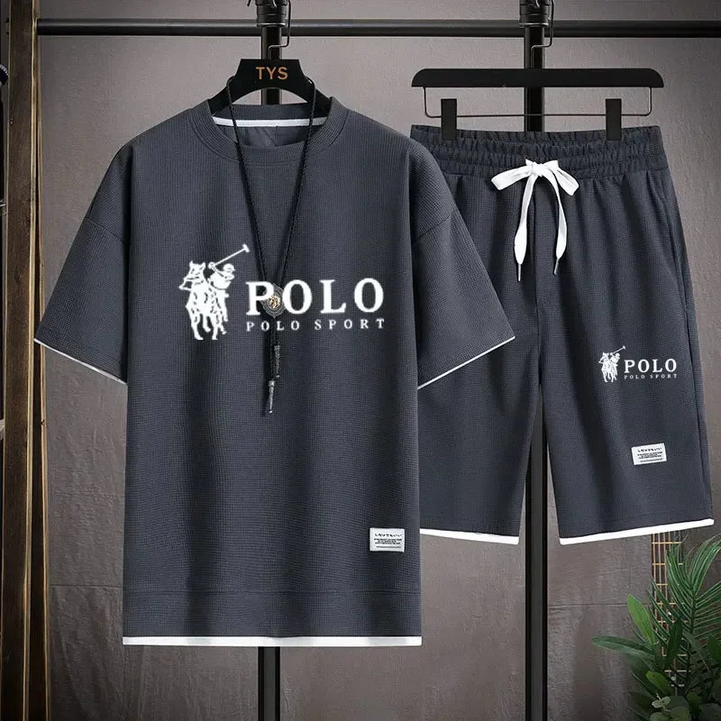 "2025 Men's Short-sleeved T-shirt + Sports Shorts Two-piece Summer Fashion Breathable Fitness Casual Jogging Set.