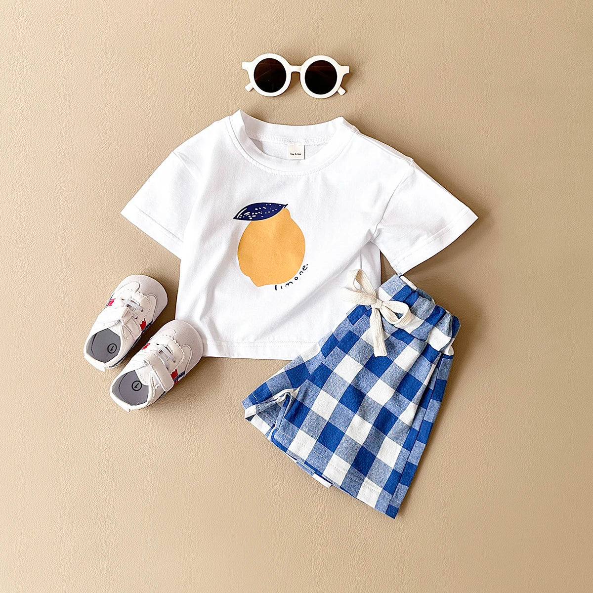 2PCS Summer Baby Boys Girls Clothes Set Lemon Print T-shirt+Checkered Shorts Beach Infant Toddler Outfit Suit 0-3Y