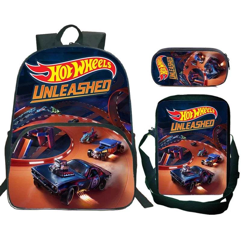 Hot Wheels Let's Race Print Backpack 3pcs Set Boys Girl Child School Bookbag Large Capacity Student Backpack Back to School Gift - AIAZ