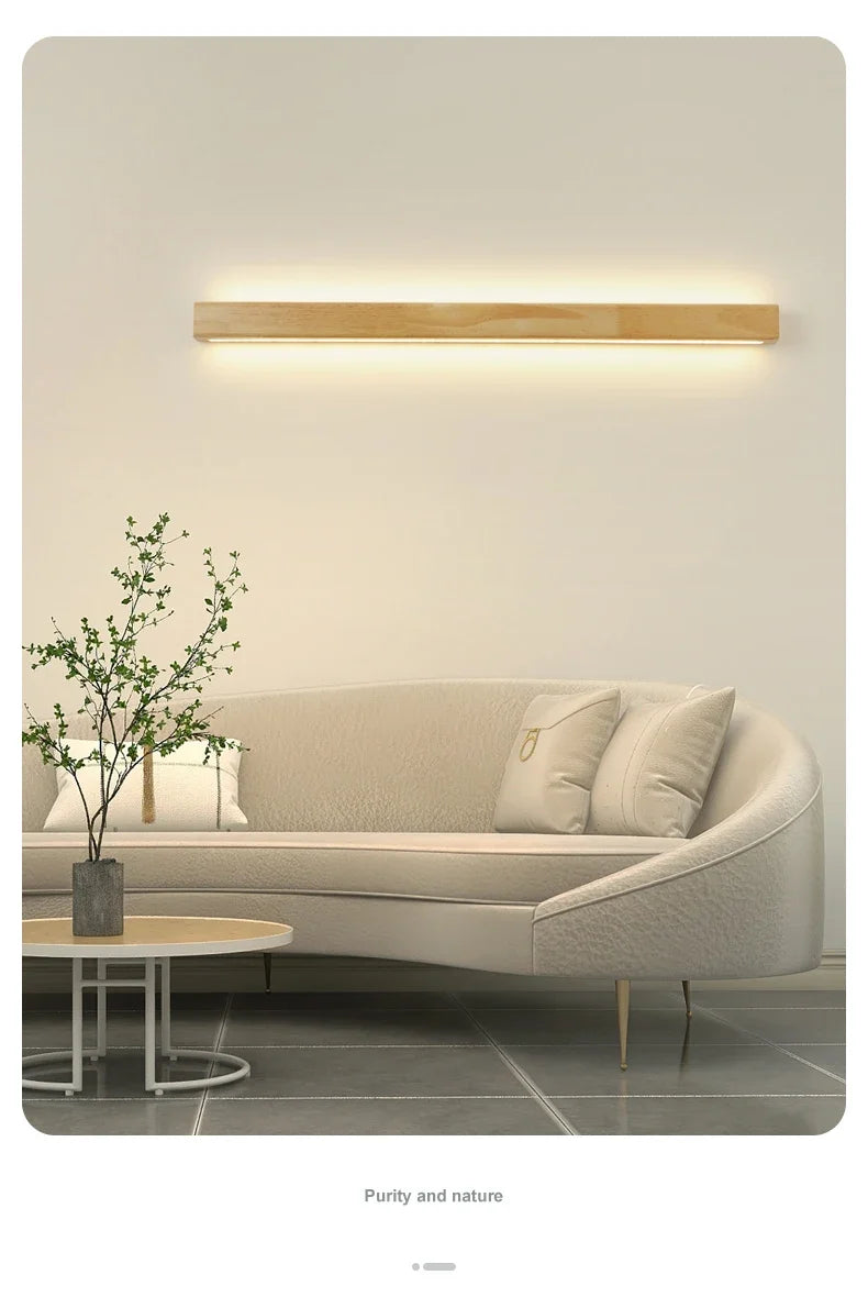 Simple Solid Wood Wall Lamp LED Long Strip Lamp Living Room Background Wall Corridor Balcony Bedroom Bedside Lighting Decoration