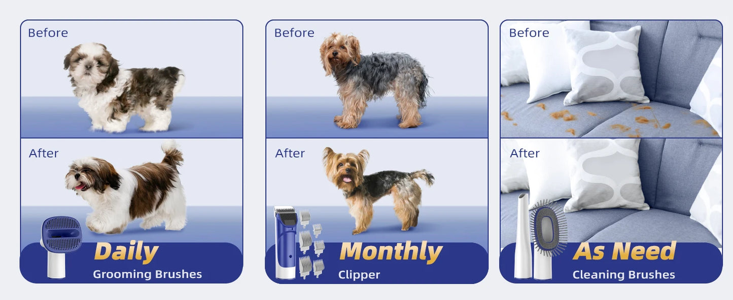 Dog Grooming Kit,Pet Grooming Vacuum&Dog Clippers,7 in 1 Pet Grooming Vacuum,Professional Grooming Shedding Tools for Dogs Cats