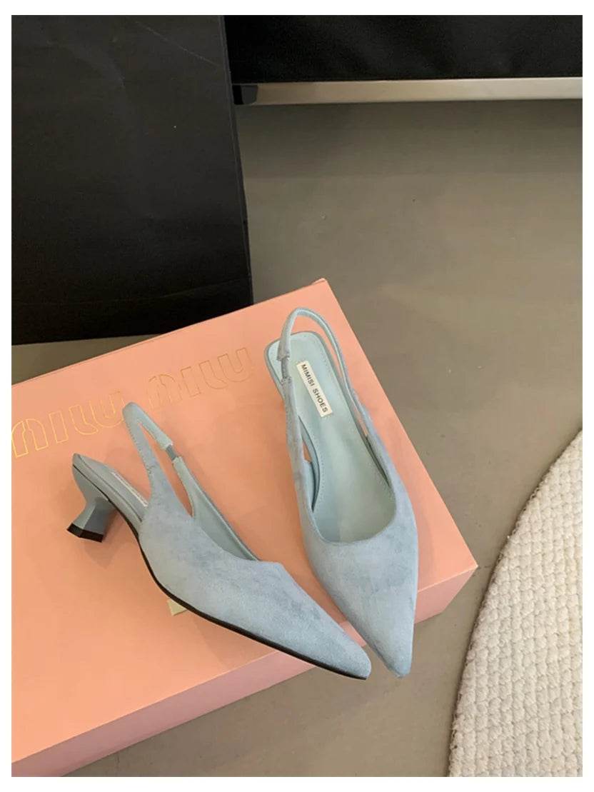 Fashion Brand Slingback Sandals Women Med Heels Pumps Elegant Pointed Toe Female Mules Dress Slides Sandalias Mujer Verano Mujer - AIAZ