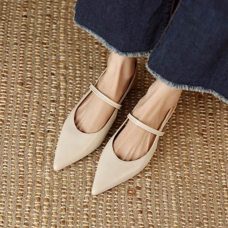 Summer Sandals Sheep Leather Women Shoes Pointed Toe Low Heel Women Pumps Genuine Leather Cover Toe Sandals for Women Handmade - AIAZ