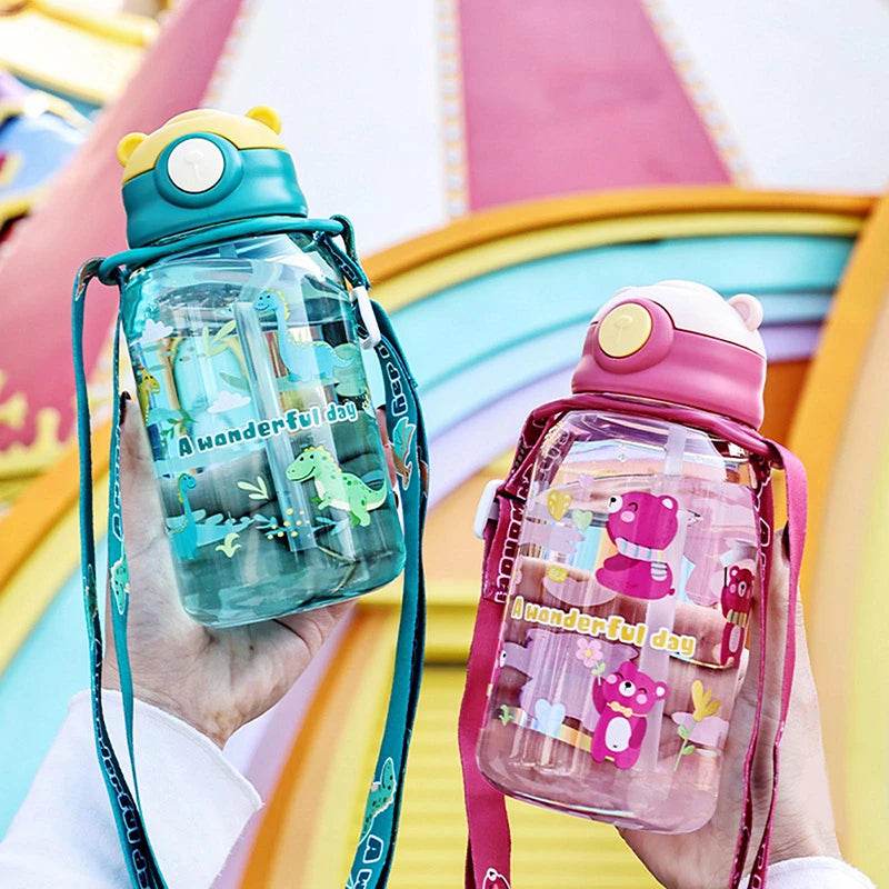 600ml Kids Water Sippy Cup Kids Water Bottle with Straw and Handle Portable Drinking Bottle Cup Children Outdoor Cups - AIAZ