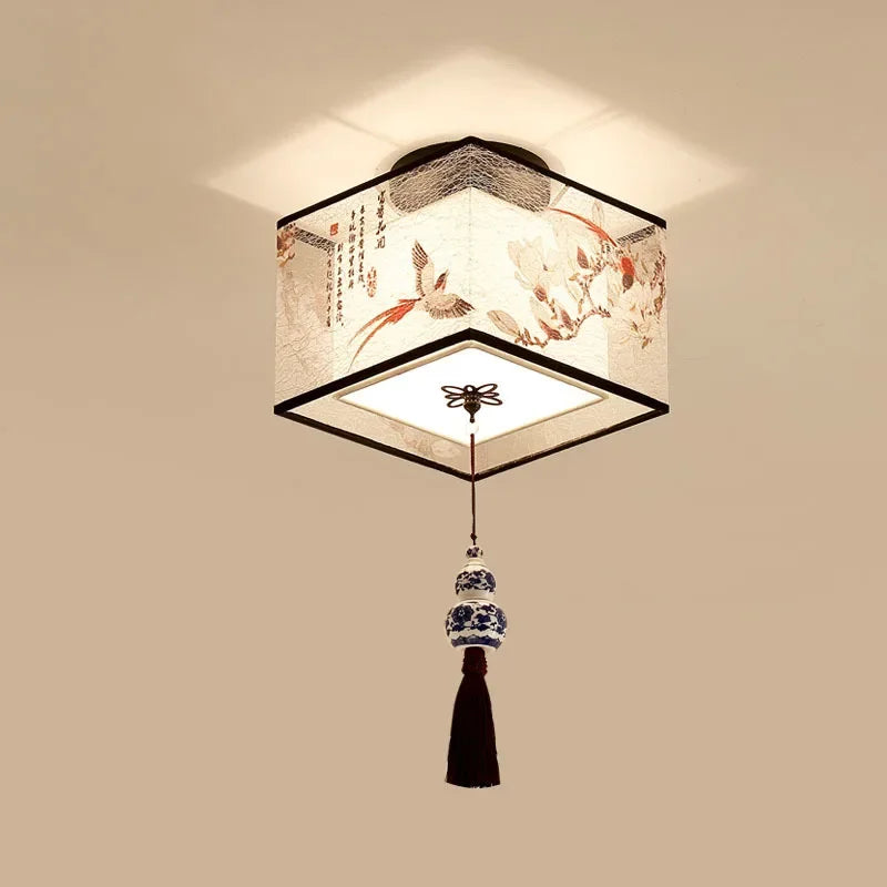 New Chinese Chandelier Lustre Ceiling Lamp Simple Corridor Chinese Painting Ceiling Lights Creative Suspendu Lotus Led Lighting
