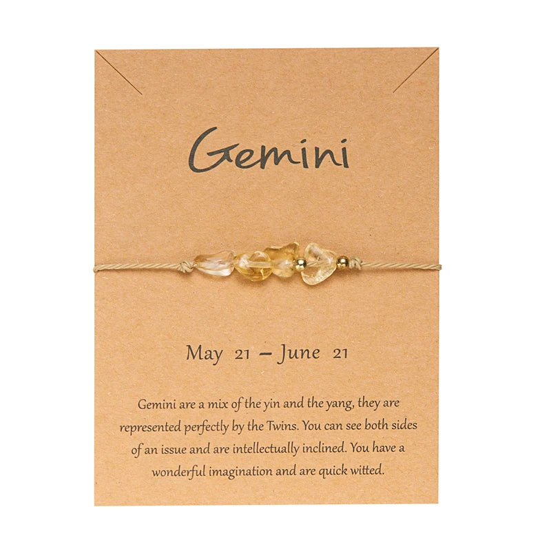 12 Zodiac Signs Woven Card Paper Bracelet for Women Men Minimalist Natural Stone Handmade  Braided Bracelet Friendship Jewelry