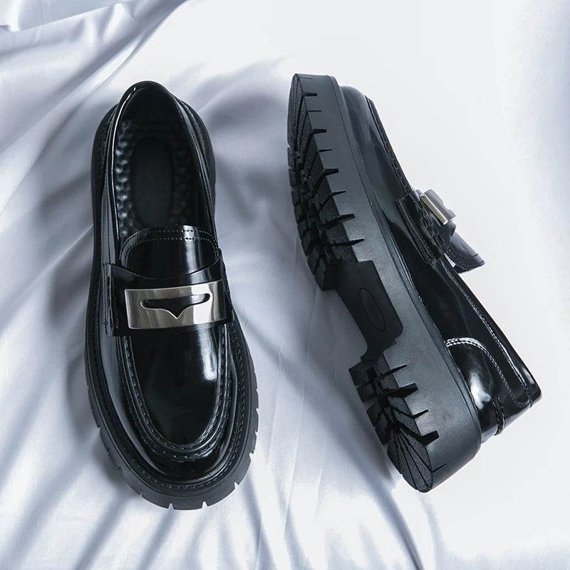 Platform New Men's Dress Leather Shoes High Classic Comfortable Pointed Toe Lace-up Business Shoes Fashion Casual Wedding Party - AIAZ