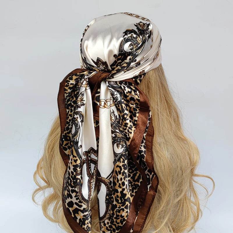 New 90*90cm Retro Brand Women Silk Scarf Bandanna Fashion Bohemian Pattern Square Hijab Lady Wrap Headband foulard muffler - AIAZ