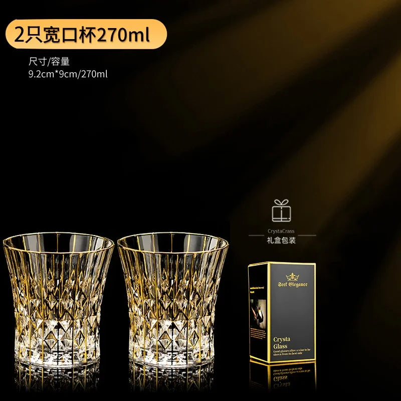 Hand-painted French imported gold cda crystal red wine glasses set home whisky strong wine glasses 2 Pack.