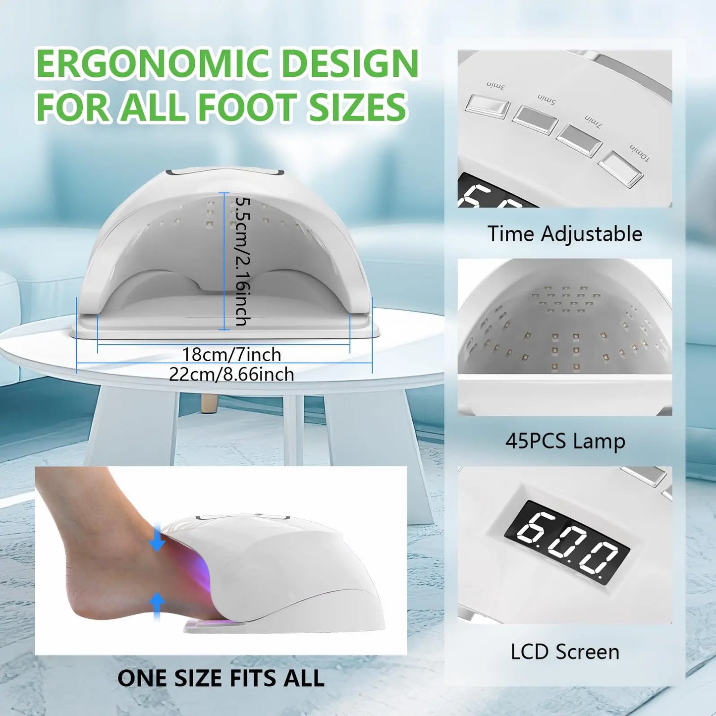 Laser Device for Mycosis Nails 15x470 nm Blue Light&30x650 nm Red Light for Nail Fungus Treatment Digital Display Nail Care