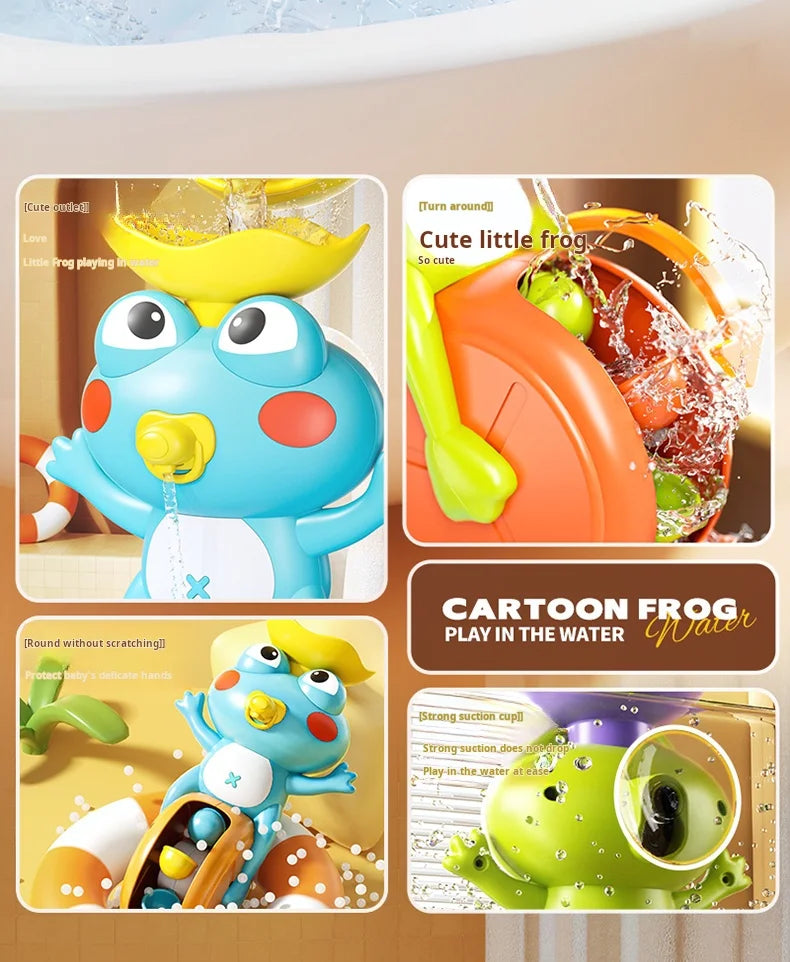 New Frog/ Bird Waterwheel Bath Toy for Children Kid Water Play Game in Shower Montessori Gift Spinner with Suction Cup Bathroom