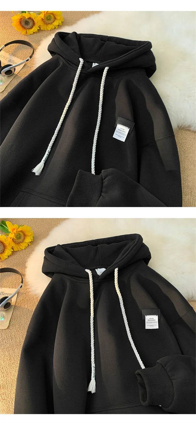Autumn New in Solid Color Hooded Sweatshirts For Men Y2K Streetwear Appliques Hoodies Women Oversized Fleece Pullover Hoody - AIAZ