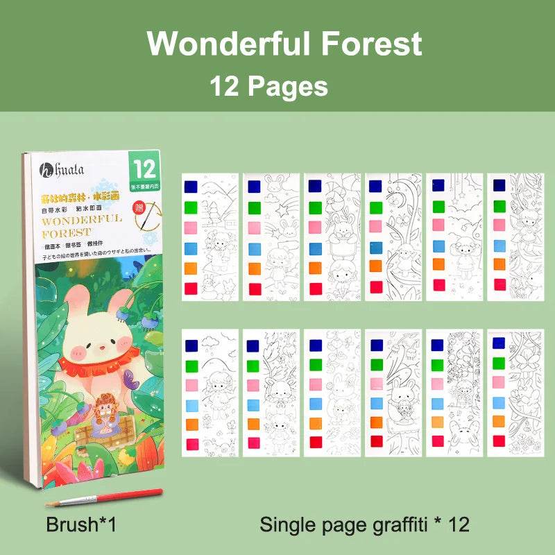 12Pages Coloring Books Portable Watercolor Painting Book Graffiti Picture Books Painting Drawing Toys For Children Gift - AIAZ