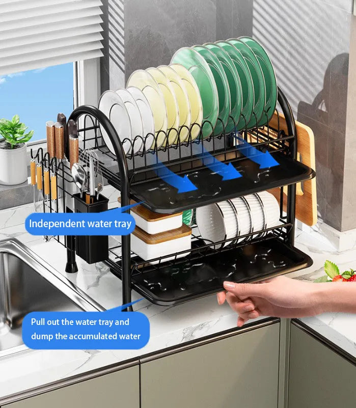 Kitchen Dish Storage Rack Countertop Water Filter Drying Bowl Basket Chopsticks Plate Storage Drain Bowl Shelf