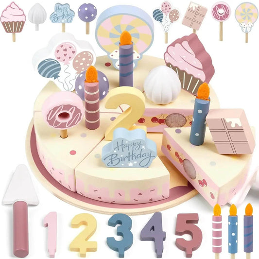 Wooden Kids Kitchen Toys Simulation Birthday Cake Toy Pretend Play Cutting Food Game Children Role Play Toy Gifts for Boy Girl - AIAZ