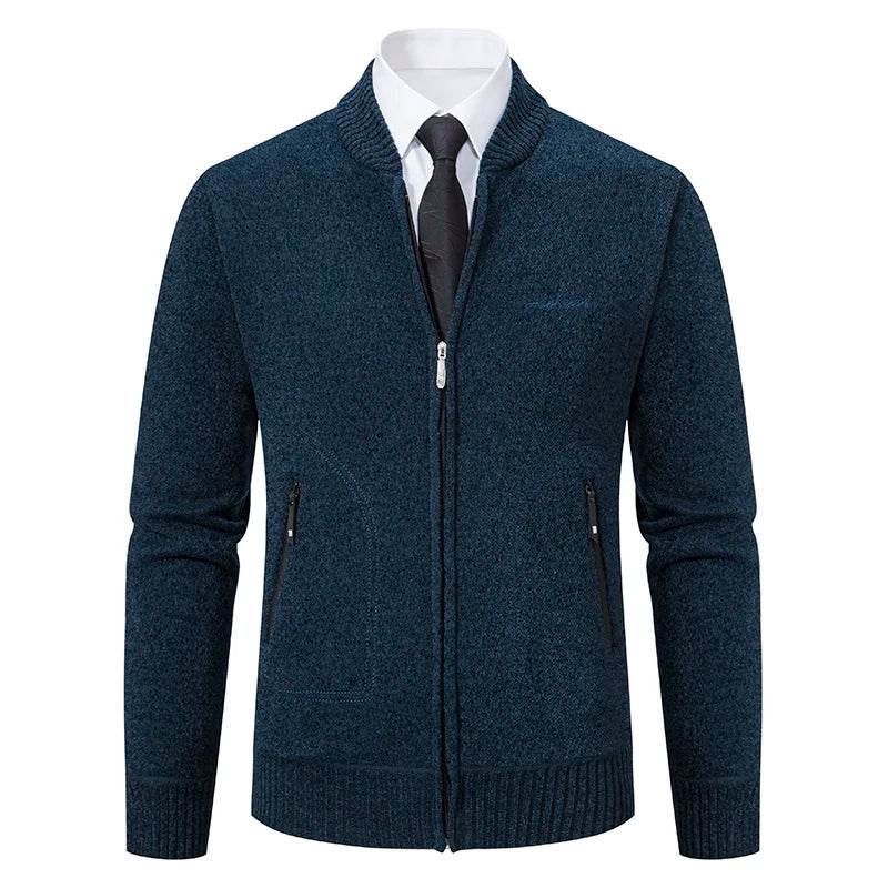 2023 Knitwear Spring and Autumn Men's Stand-up Collar Thick Warm Cardigan Sweater Winter Loose Casual Coat - AIAZ