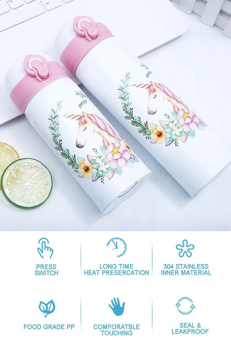 500ML Children's Thermos Bottle Vacuum Water Bottles 304 Stainless Steel Drinking Cartoon Cup School Water Bottle For Girls Kids - AIAZ