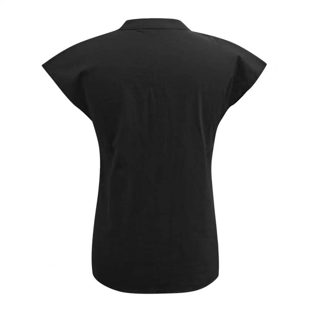 Women T-shirt Cotton Linen Summer Blouse Solid Color Simple Short Sleeve V Neck Quick Dry Daily Clothes Ropa Mujer Blusas - AIAZ