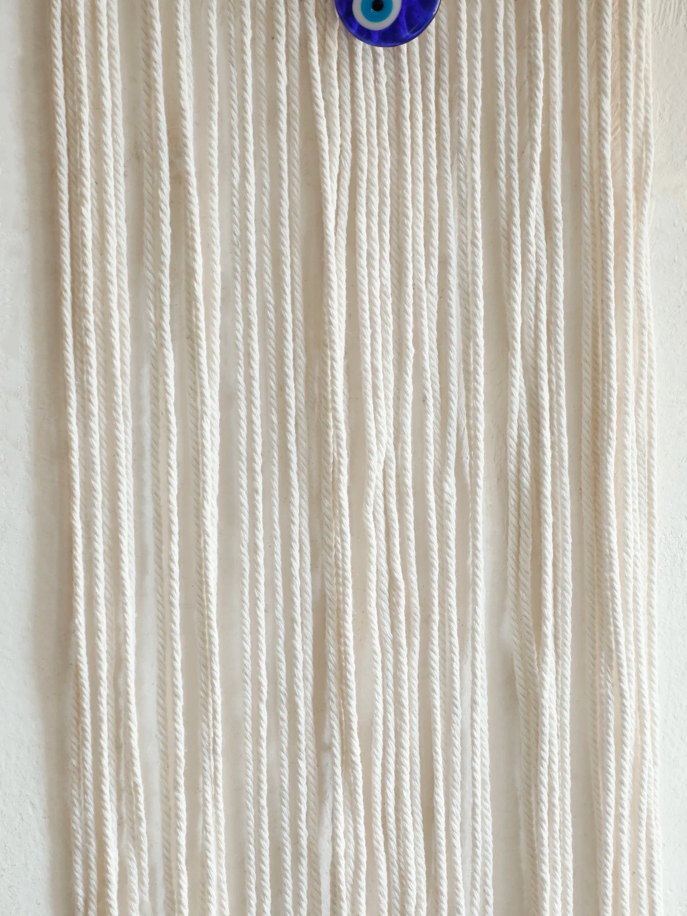 Handmade Macrame Wall Hanging with Fringe and Evil Eye Beads – Boho Chic Yarn Tapestry Home Bedroom Living Room or Nursery Decor
