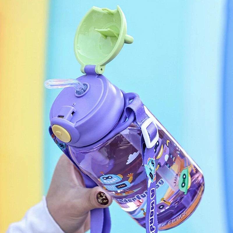 600ml Kids Water Sippy Cup Kids Water Bottle with Straw and Handle Portable Drinking Bottle Cup Children Outdoor Cups - AIAZ