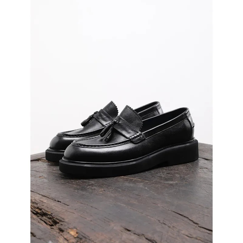 Mens Genuine Leather Loafers Slip On British Style Thick Sole Oxford Shoes Summer Casual Business Shoes