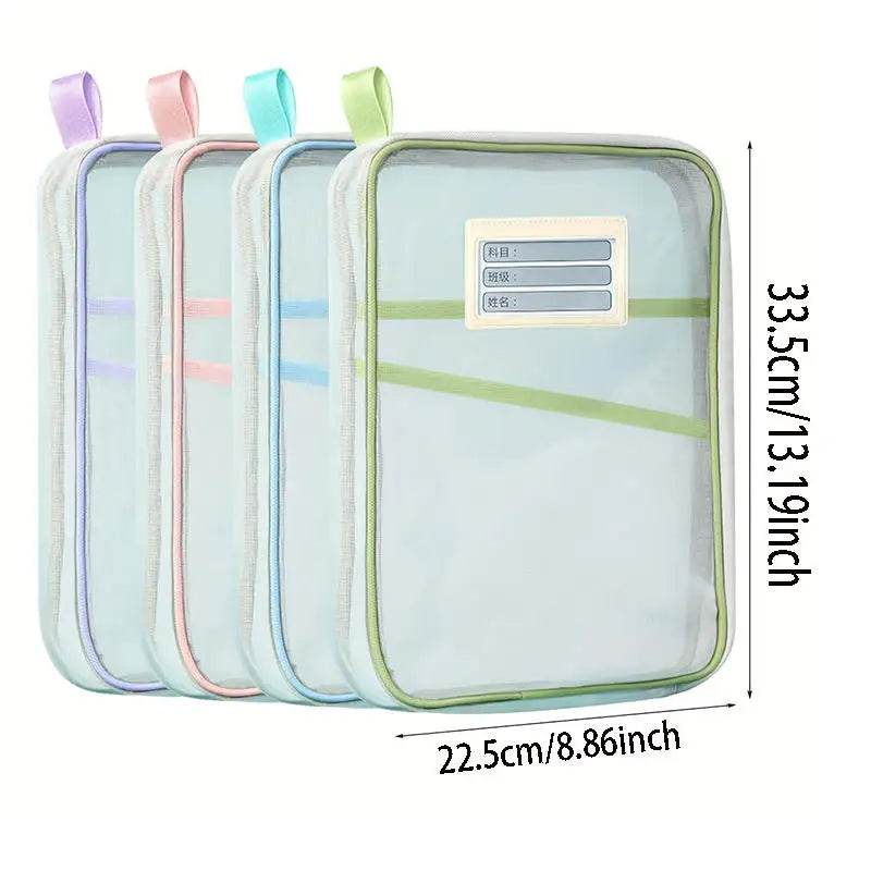 School Office Supplies Stationary Bag Stationery Storage Bag Double-layer Mesh Zipper Bag Large Capacity Organizer Folders - AIAZ