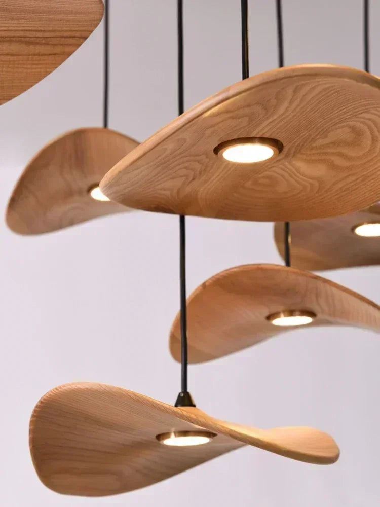 Japanese Lotus Leaf Chandelier Wabi Sabi Solid Wood Lamp Living Dining Room Zen Tearoom Villa Duplex Kitchen Island Linear Light