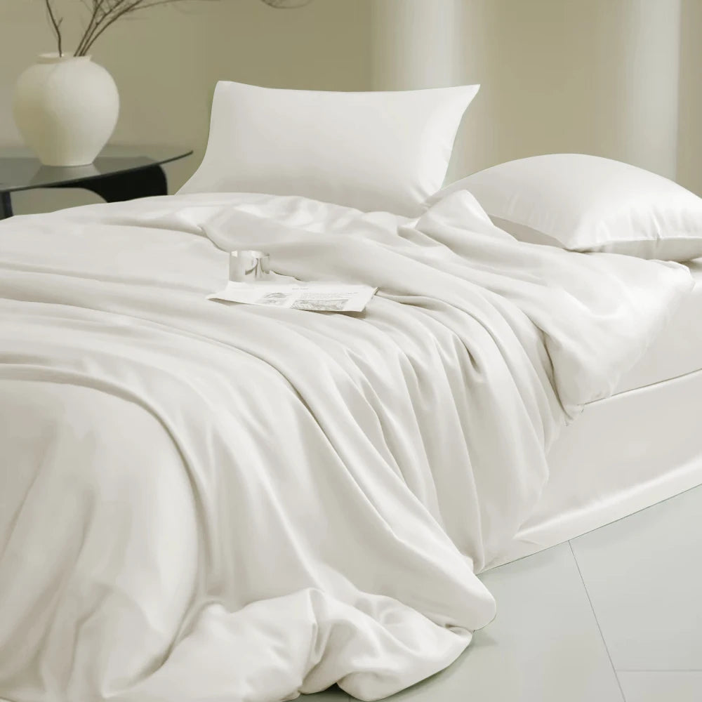 Sondeson 100% Nature Silk Duvet Cover With Pillowcase Healthy Skin Twin Queen King Solid Color Silky Bedding For Sleep Gift