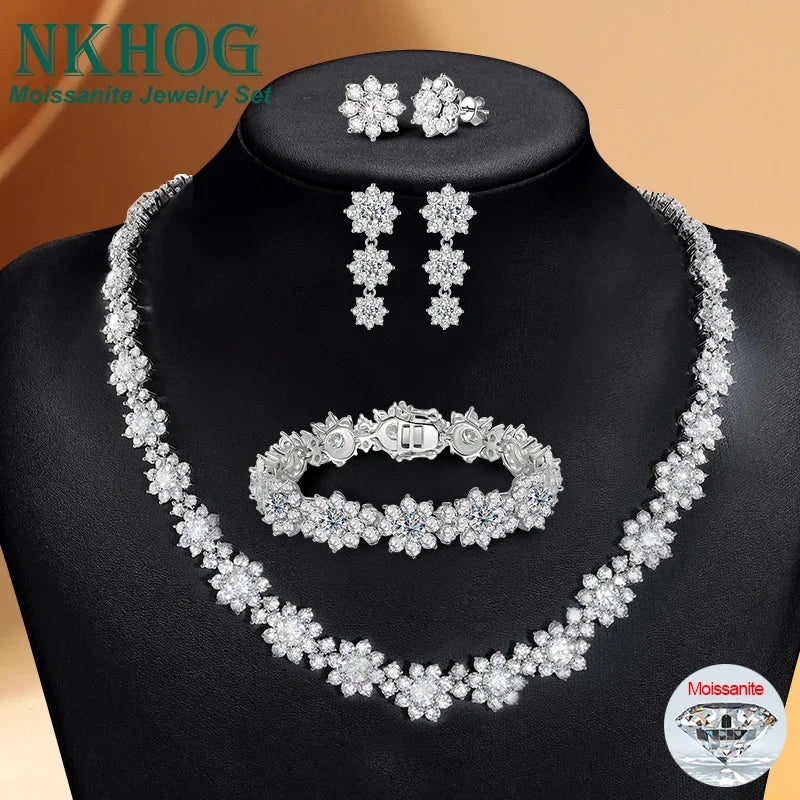 NKHOG Full Moissanite Jewelry Set 925 Sterling Silver Sunflower Necklace Bracelet Earring Sets For Women Fine Jewelry GRA Tested