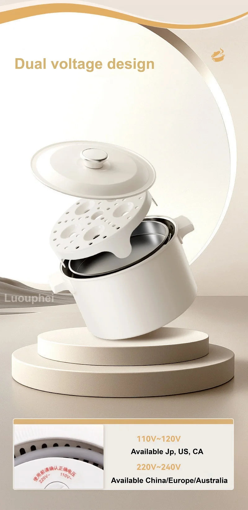 110V 220V Electric Cooking Pot 2L Folding Hotpot Multicooker Fried Pan Rice Cooker Dual Voltage Electric Skillet For Travel