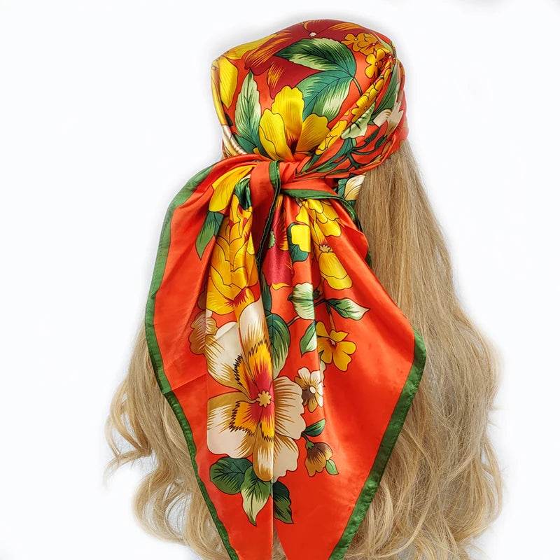 New 90*90cm Retro Brand Women Silk Scarf Bandanna Fashion Bohemian Pattern Square Hijab Lady Wrap Headband foulard muffler - AIAZ