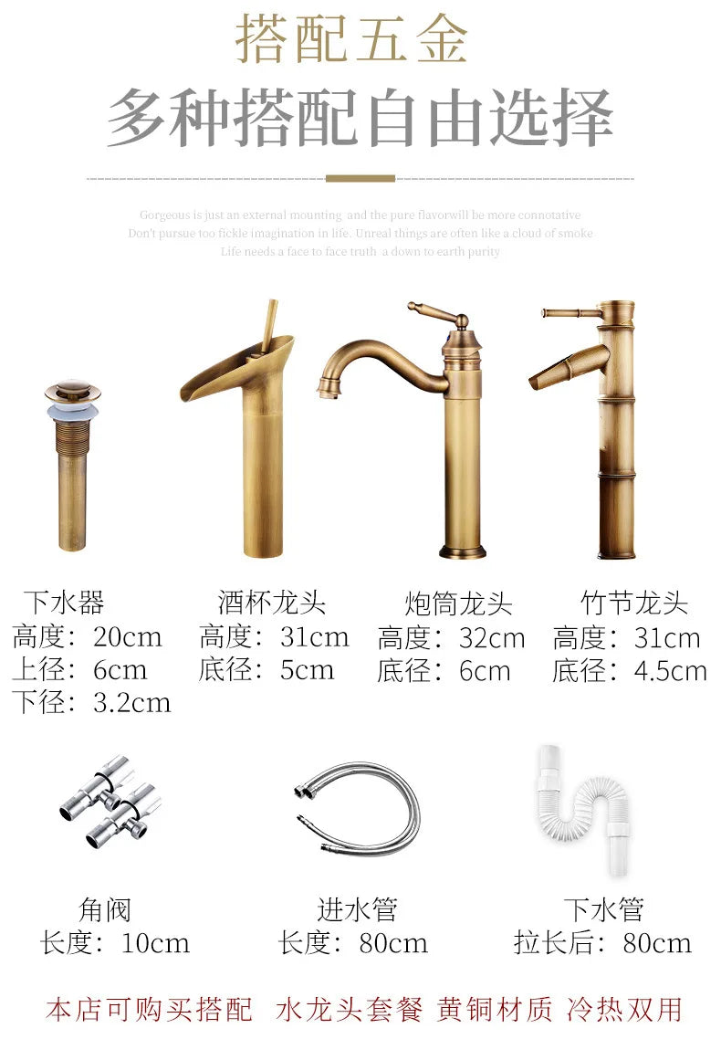 41*41*14cm European style Ceramic Washbasin Retro Printing Bathroom Sink Countertop Round Bowl Basin with Hardware Faucet Set