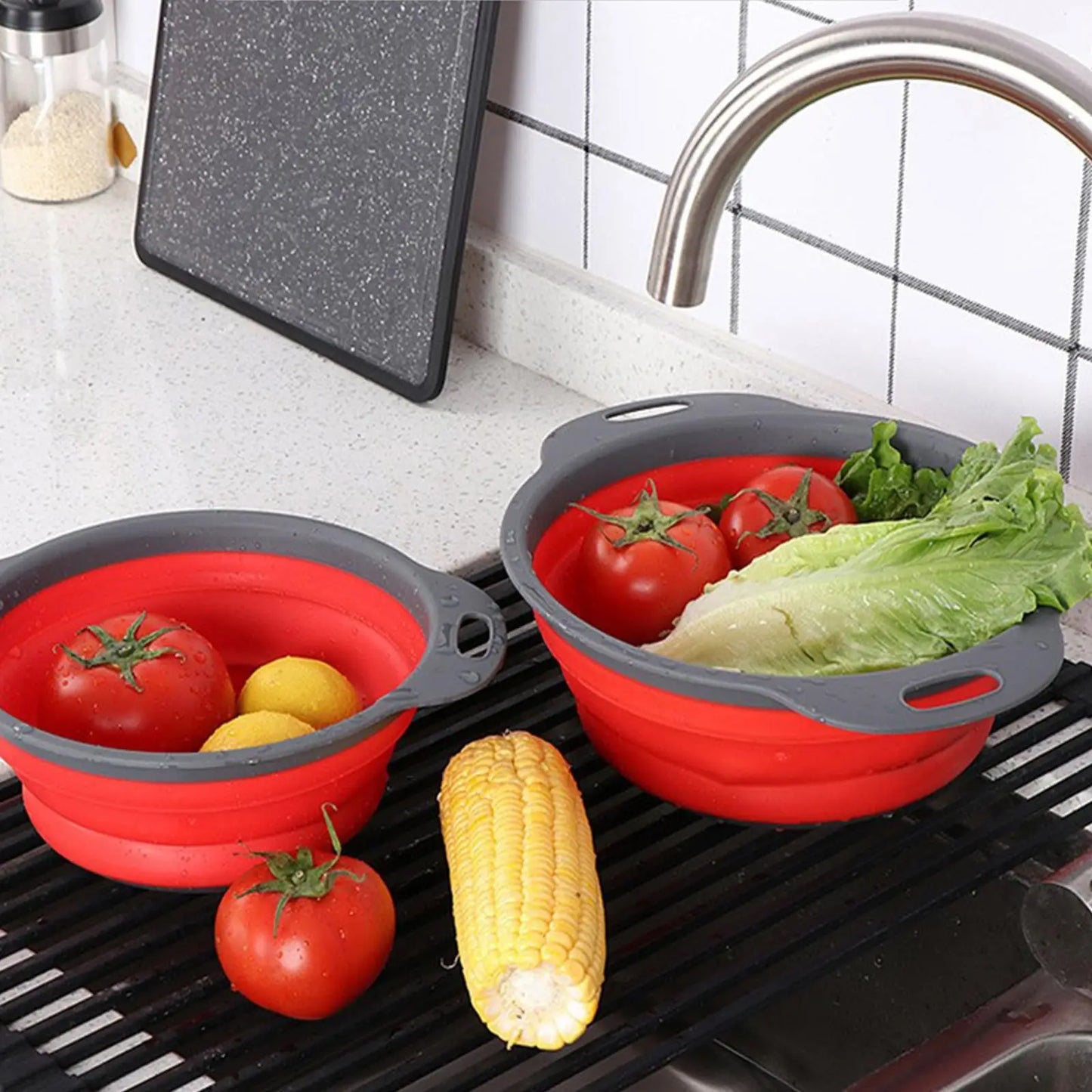 Collapsible Pasta Strainers,Kitchen Colander for Draining Fruit, Kitchen Silicone Filter Vegetables Baskets, Sink Washing Bowl