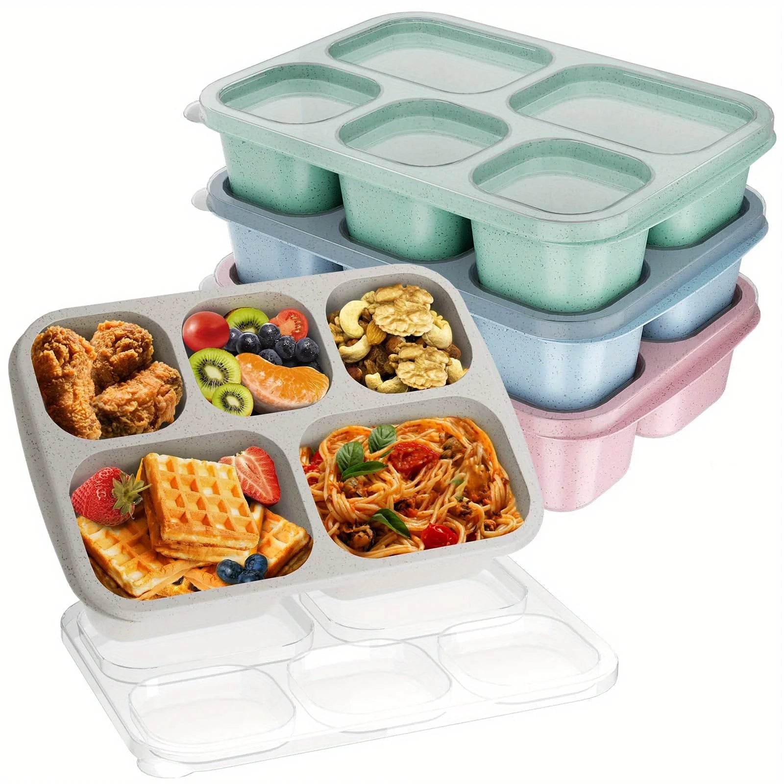 1pc Bento Lunch Box Reusable Lunch Box Kids with 5 Compartments Meal Prep Containers With Transparent Lids for Kids and Adults - AIAZ