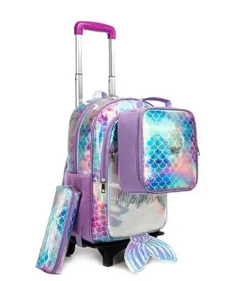 School Wheeled backpack Bag School bag with wheels Trolley Satchel bag Kids School Rolling backpack for girls School Trolley Bag - AIAZ