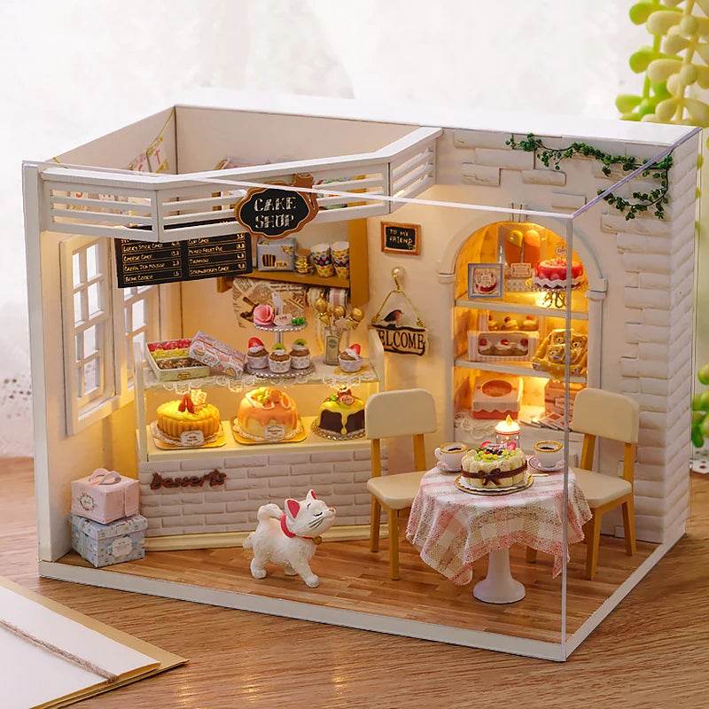 Kitten Mini Doll House 3D Puzzle Assembly Model Building Kit Creative Room Bedroom Decoration With Furniture Wooden Crafts Gifts - AIAZ