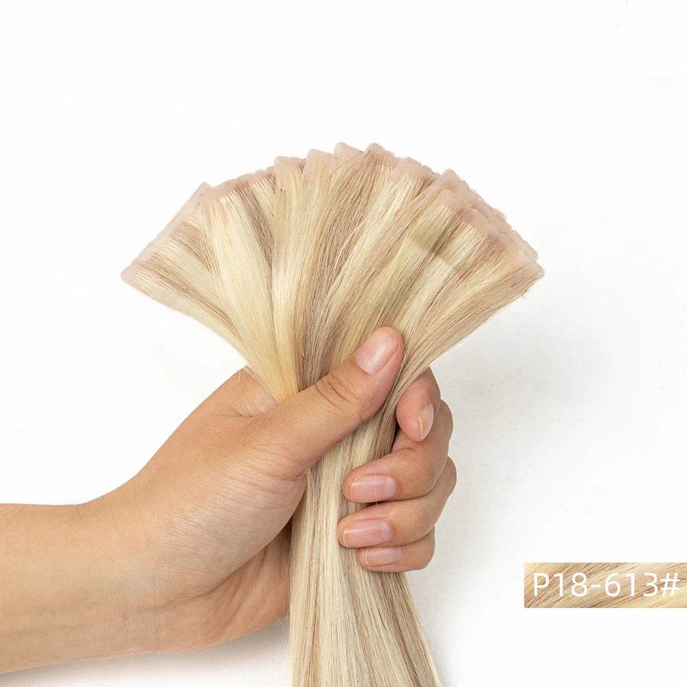 Invisible Twin Tabs Hair Extensions 12-24 inches PU Skin Tape cabelo humano 100 % natural Jet Black Micro Ring Weft Hair - AIAZ