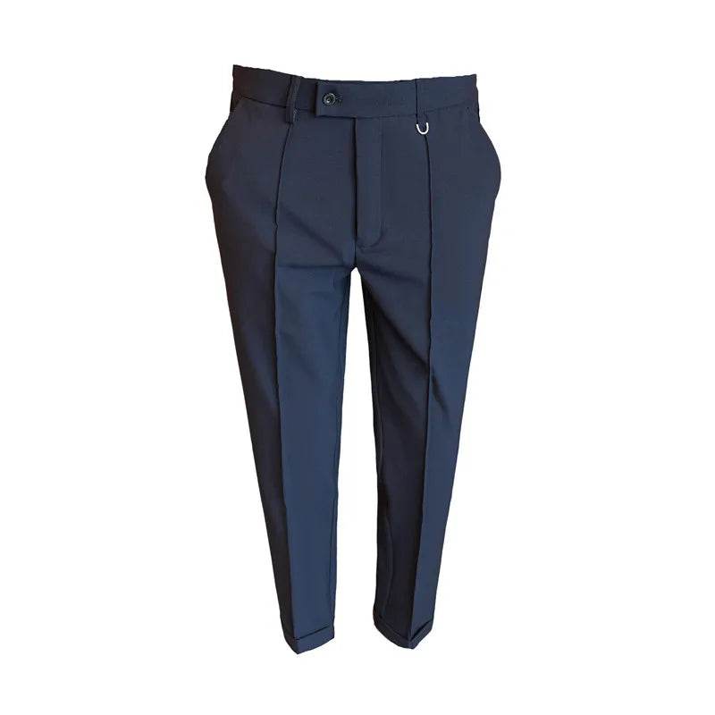 Men's business casual trousers, daily formal work pants, 2024 new high quality, plain color versatile ankle-length trousers. - AIAZ