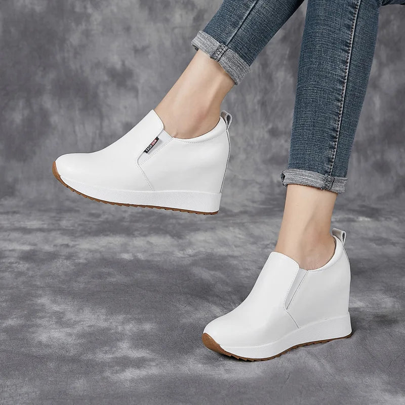 Fujin 7cm Genuine Leather Synthetic Boot Women  Fashion Ankle Platform Wedge Heels Pumps Autumn Spring Sexy Hidden Heels Boots
