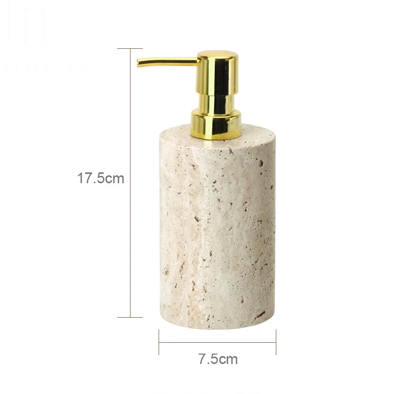 Beige Travertine Bathroom Accessories Set Natural Marble Soap Dispenser Soap Dish Reed Diffuser Vanity Tray Bathroom Set