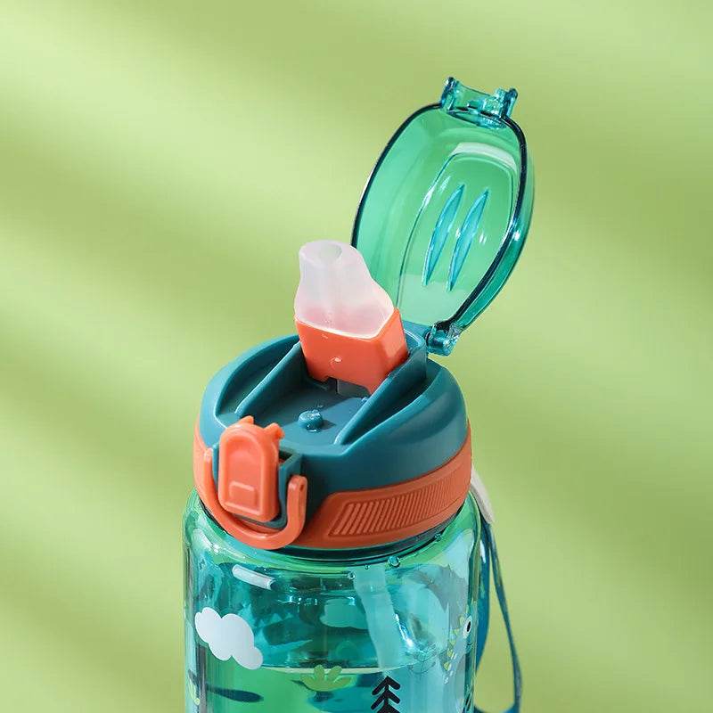 600ml Plastic Sports Water Bottles Cute Cartoon Children's Water Cup with Straw Leakproof Summer Outdoor Portable Kids Kettle - AIAZ